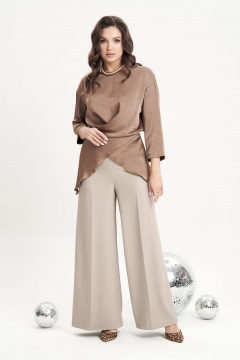 Брюки-палаццо в бежевом из текстиля для повседневного стиля Fantazia Mod 4980 - фото 5