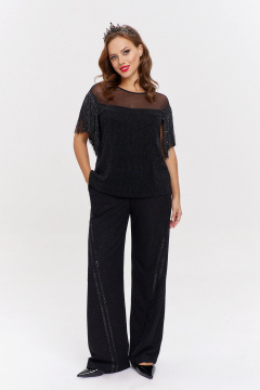 Мягкие трикотажные брюки с мерцанием и лампасами AVE RARA 4131 черный - фото 1