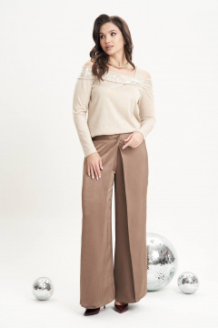 Круглогодичный бежевый трикотажный джемпер с пайетками Fantazia Mod 5015 - фото 5