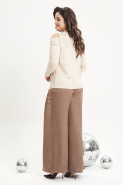 Круглогодичный бежевый трикотажный джемпер с пайетками Fantazia Mod 5015 - фото 4