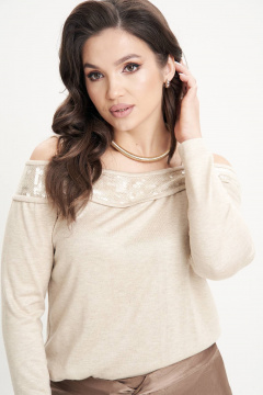 Круглогодичный бежевый трикотажный джемпер с пайетками Fantazia Mod 5015 - фото 2