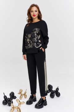 Брюки-бананы из трикотажа с резинкой и лампасами AVE RARA 4133 черный - фото 1