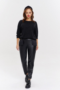 Экокожаные брюки с карманами и бахромой AVE RARA 4134 черный - фото 3