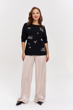 Палаццо из шелка с перламутровым отливом и лампасами AVE RARA 4135 пудра - фото 1