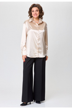 Демисезонная атласная блузка с нагрудными вытачками и воротником VIPPRIMO 116 песочный - фото 2