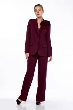 Деловой костюм жакет и брюки с прорезными карманами Temper 134 бордовый - фото 1