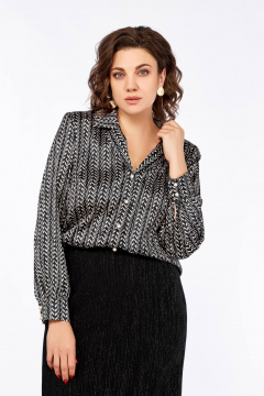 Блуза свободного силуэта с пиджачным воротником и длинным рукавом Ольга Стиль С-880 черно-белый - фото 5