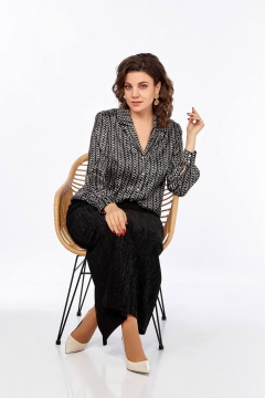 Блуза свободного силуэта с пиджачным воротником и длинным рукавом Ольга Стиль С-880 черно-белый - фото 3