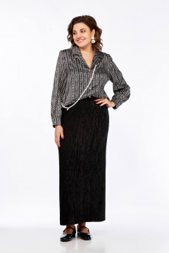 Блуза свободного силуэта с пиджачным воротником и длинным рукавом Ольга Стиль С-880 черно-белый - фото 1