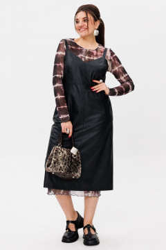 Сарафан из эко-кожи с заниженной линией талии и карманами Anelli 1497 готика - фото 1