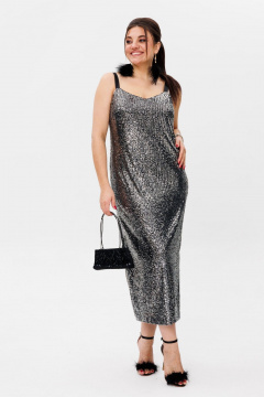 Платье-комбинация из пайеток с разрезом и регулируемыми бретелями Anelli 1507 струящийся_водопад - фото 1