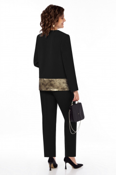 Нарядный комплект из жакета, брюк и топа с принтом БагираАнТа 1003 черный/золото - фото 3