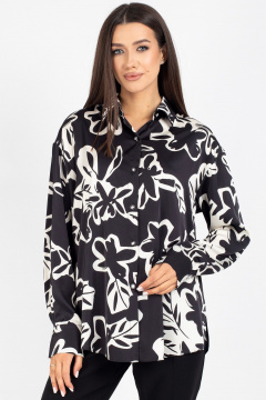 Демисезонная блузка из текстиля с цветочным принтом и спущенными плечами VIZAVI 816 черно-белый - фото 1