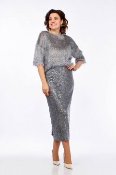 Блуза, юбка Ольга Стиль Л-413 серебро - фото 1