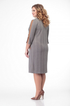 Многоцветное платье из трикотажа с прорезными карманами и складками Anelli 899 серый-капучино - фото 3