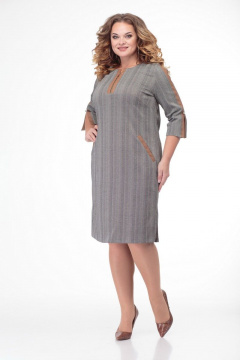 Многоцветное платье из трикотажа с прорезными карманами и складками Anelli 899 серый-капучино - фото 2