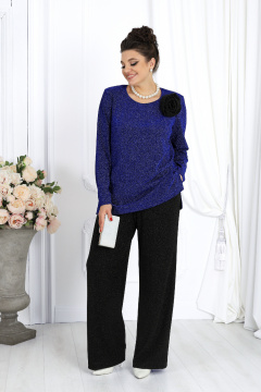 Нарядный синий комплект туники и брюк из трикотажа Ninele 7476 василек_черный - фото 1