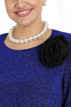 Нарядный синий комплект туники и брюк из трикотажа Ninele 7476 василек_черный - фото 2