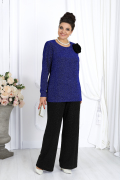 Нарядный синий комплект туники и брюк из трикотажа Ninele 7476 василек_черный - фото 4