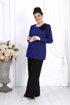 Нарядный синий комплект туники и брюк из трикотажа Ninele 7476 василек_черный - фото 5
