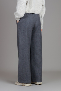 Брюки свободного кроя из шерстяного текстиля с высокой талией Mirolia 1235 серый - фото 3