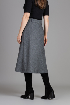 Мидидлина юбка-трапеция из мягкой ткани с накладными карманами Mirolia 1239 темно-серая_диагональ - фото 3