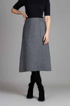Мидидлина юбка-трапеция из мягкой ткани с накладными карманами Mirolia 1239 темно-серая_диагональ - фото 2