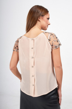 Круглогодичная блузка из сетки с кружевами и короткими рукавами Condra 16260 бежевый-черный - фото 4