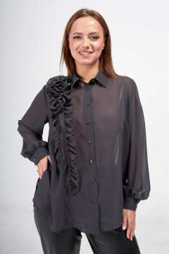 Круглогодичная изящная блузка из шифона с воланами и стойкой Condra 16263 темный серый - фото 1