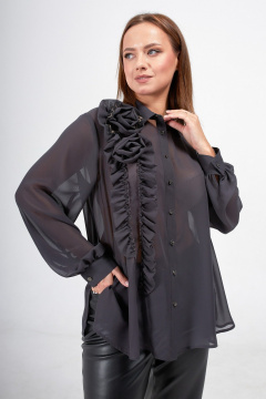 Круглогодичная изящная блузка из шифона с воланами и стойкой Condra 16263 темный серый - фото 3