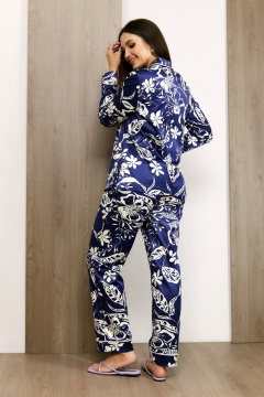 Классический синий домашний костюм из хлопка Condra 6083 синий-белый - фото 5