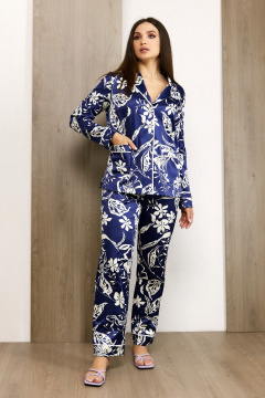 Классический синий домашний костюм из хлопка Condra 6083 синий-белый - фото 3