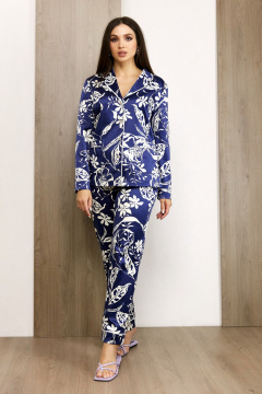 Классический синий домашний костюм из хлопка Condra 6083 синий-белый - фото 1