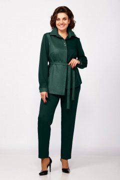 Элегантный зеленый костюм из двух тканей и брюки из текстиля Ольга Стиль С-885 зеленый - фото 5