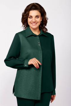 Элегантный зеленый костюм из двух тканей и брюки из текстиля Ольга Стиль С-885 зеленый - фото 3