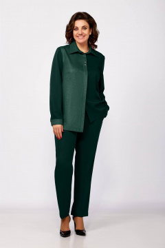Элегантный зеленый костюм из двух тканей и брюки из текстиля Ольга Стиль С-885 зеленый - фото 2
