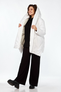 Белый демисезонный плащёвый пуховик со съемным поясом Диомант 2016 белый - фото 5