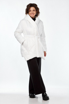 Белый демисезонный плащёвый пуховик со съемным поясом Диомант 2016 белый - фото 1