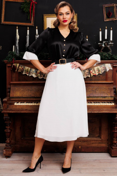 Нарядный комплект блуза с шарфом и юбка с воланом Мода Юрс 2872 черно-белый - фото 4