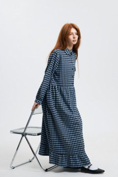 Платье прямого силуэта из мягкой хлопковой фланели Individual design 24241 клетка/голубой - фото 3