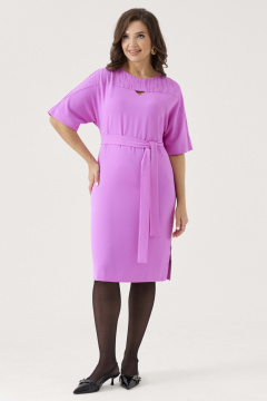 Платье прямого силуэта с принтом и поясом в стиле casual Панда 201480w сиренево-розовый - фото 2