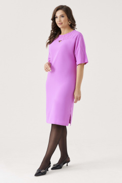 Платье прямого силуэта с принтом и поясом в стиле casual Панда 201480w сиренево-розовый - фото 4