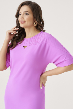 Платье прямого силуэта с принтом и поясом в стиле casual Панда 201480w сиренево-розовый - фото 5