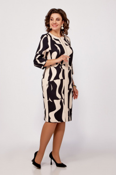 Платье из комбинации принта и однотонной ткани с молнией Swallow 798 бежево-чёрный_принт - фото 4