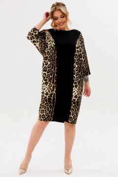 Демисезонное свободное платье из трикотажа с анималистичным принтом Faufilure C1705 черный_леопард - фото 4
