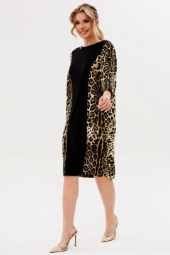 Демисезонное свободное платье из трикотажа с анималистичным принтом Faufilure C1705 черный_леопард - фото 2