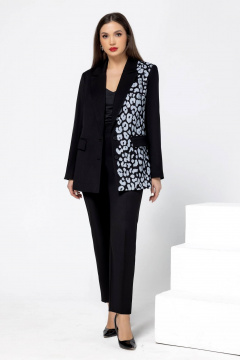 Деловой костюм из текстиля с принтом для больших размеров Gold Style 2675 черный - фото 4