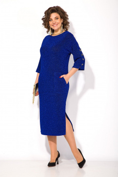 платье прямое из трикотажа с разрезом и эффектом мерцания Liliana 1392 электрик - фото 1