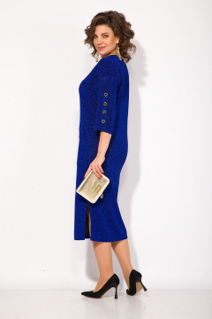 платье прямое из трикотажа с разрезом и эффектом мерцания Liliana 1392 электрик - фото 5