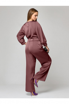 Летний комплект блуза и брюки из текстиля с V-образным вырезом Мишель стиль 1160-1 шоколад - фото 2